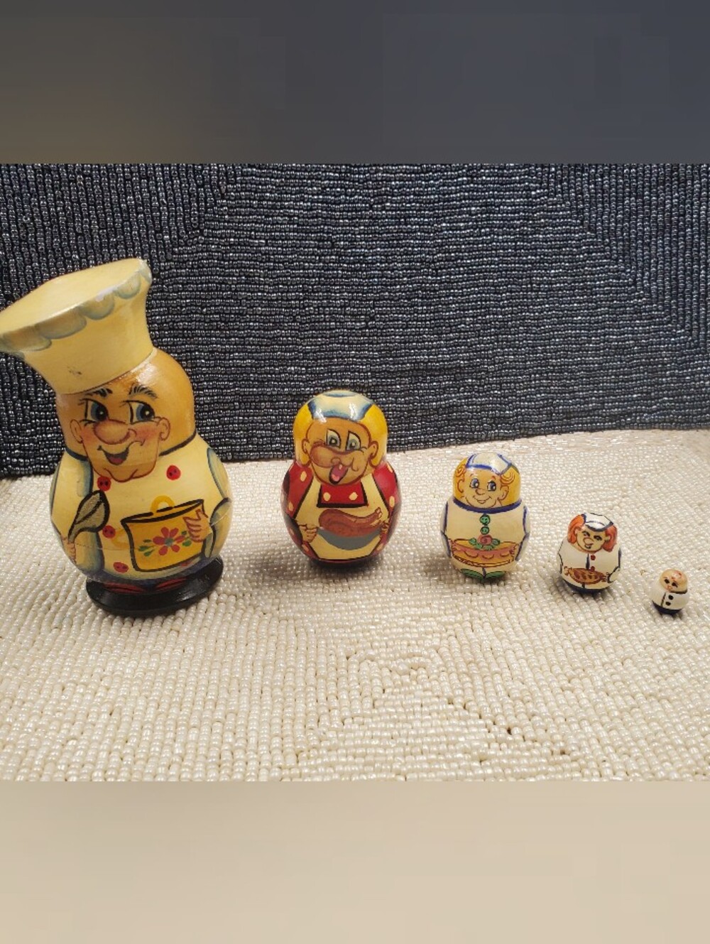 Charming 5-piece culinary-themed Matryoshka (Russian nesting doll) set (C18)